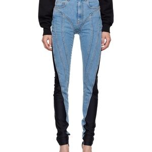 Mugler Seamed Spiral Skinny Jeans Black Blue 42 NWOT